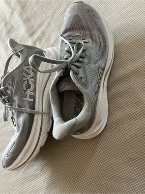 Hoka One One Light Gray and White Athletic Sneakers